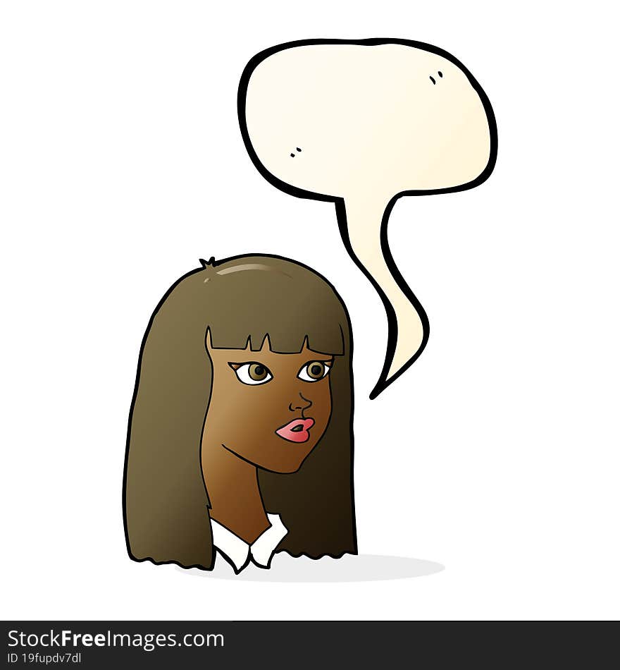 cartoon pretty girl with long hair with speech bubble