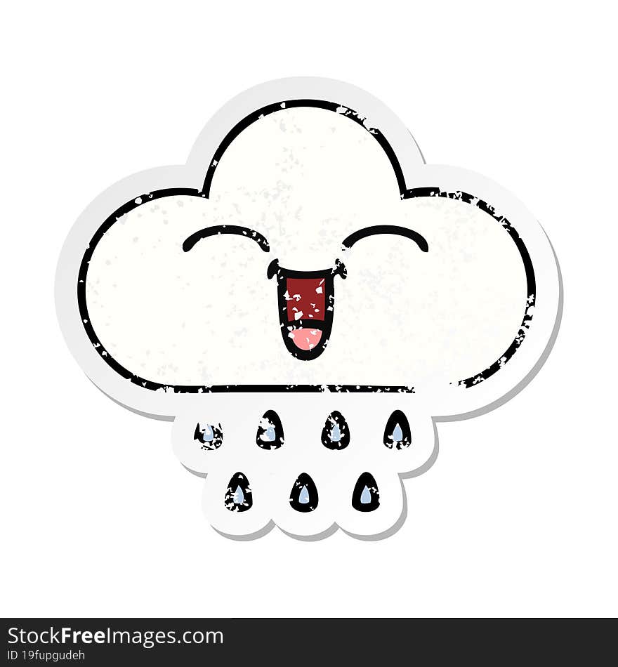 Distressed Sticker Of A Cute Cartoon Rain Cloud