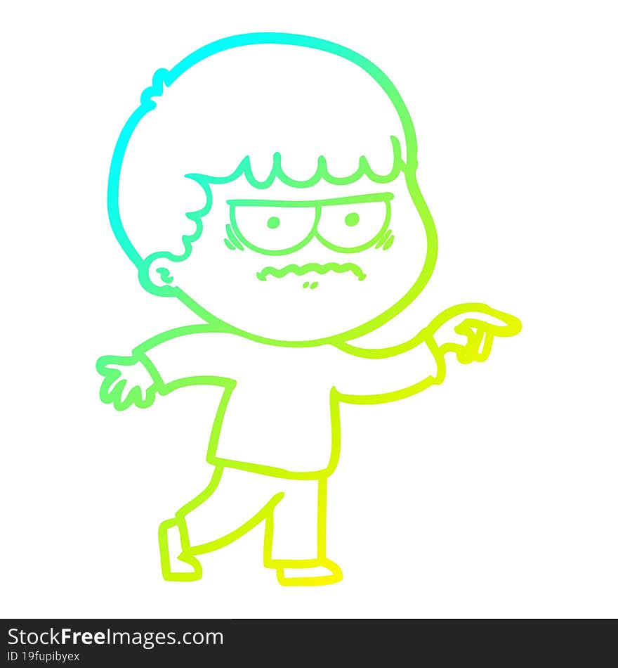 cold gradient line drawing cartoon annoyed man