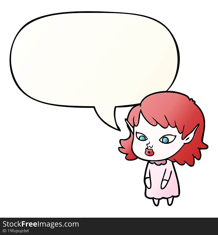 cartoon elf girl with pointy ears with speech bubble in smooth gradient style. cartoon elf girl with pointy ears with speech bubble in smooth gradient style