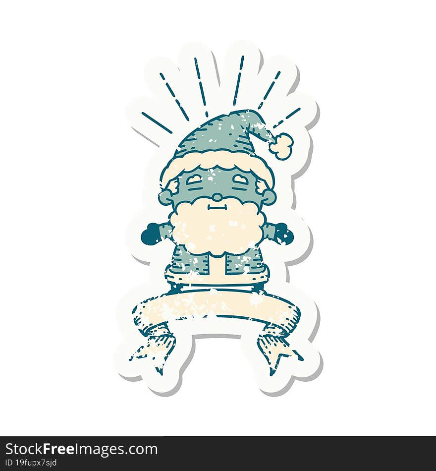 grunge sticker of tattoo style santa claus christmas character