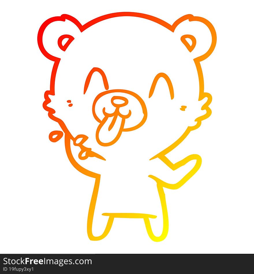 warm gradient line drawing of a rude cartoon polar bear sticking out tongue