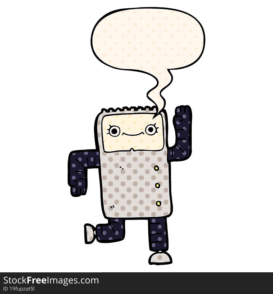 cartoon robot and speech bubble in comic book style