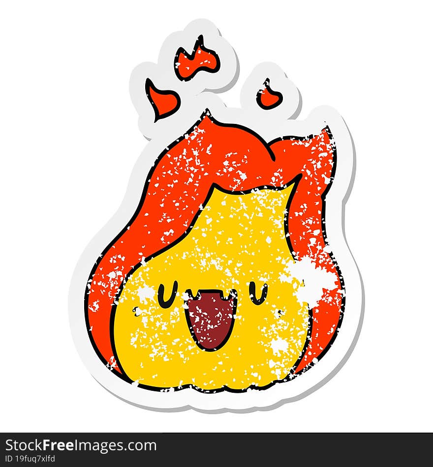 Distressed Sticker Cartoon Kawaii Cute Fire Flame