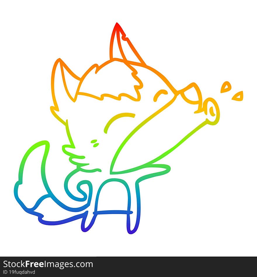 rainbow gradient line drawing howling wolf cartoon