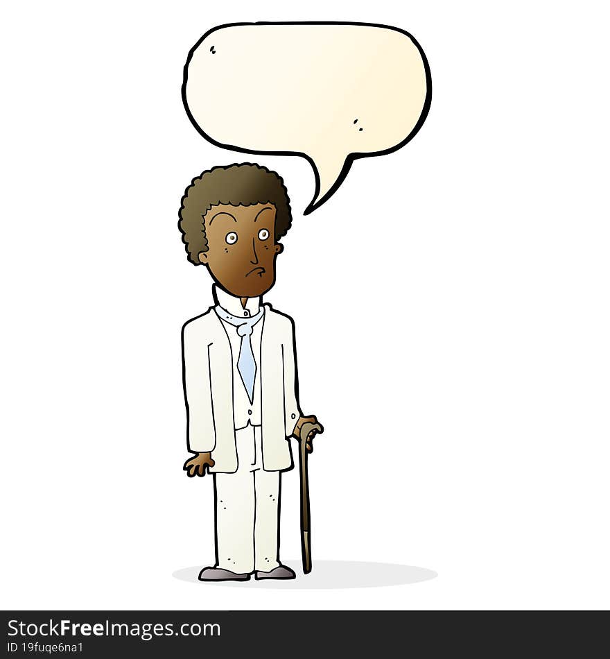 cartoon unhappy gentleman with speech bubble