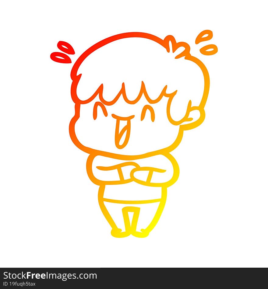 warm gradient line drawing cartoon laughing boy