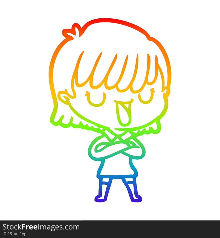 rainbow gradient line drawing of a cartoon woman