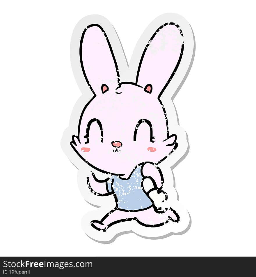 distressed sticker of a cute cartoon rabbit running