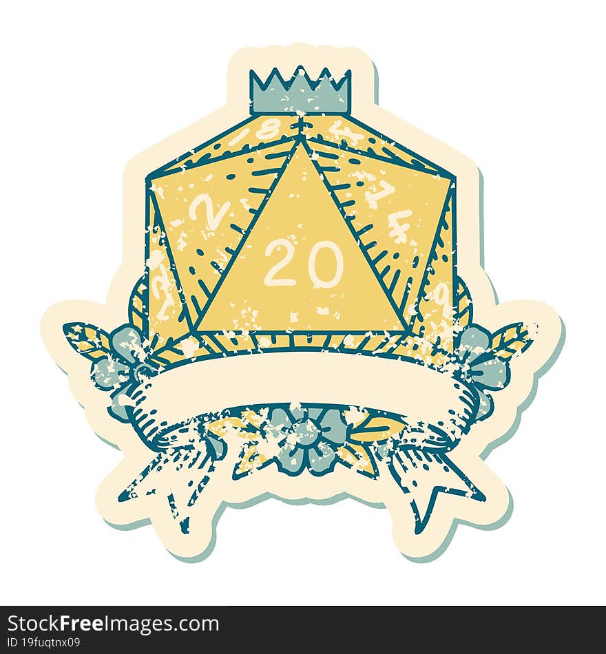 Natural 20 Critical Hit D20 Dice Roll Illustration