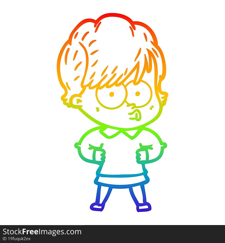 rainbow gradient line drawing of a cartoon woman