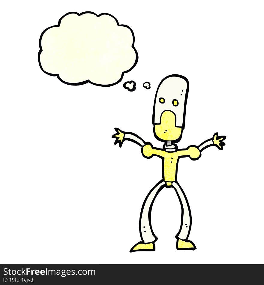 cartoon funny robot with thought bubble