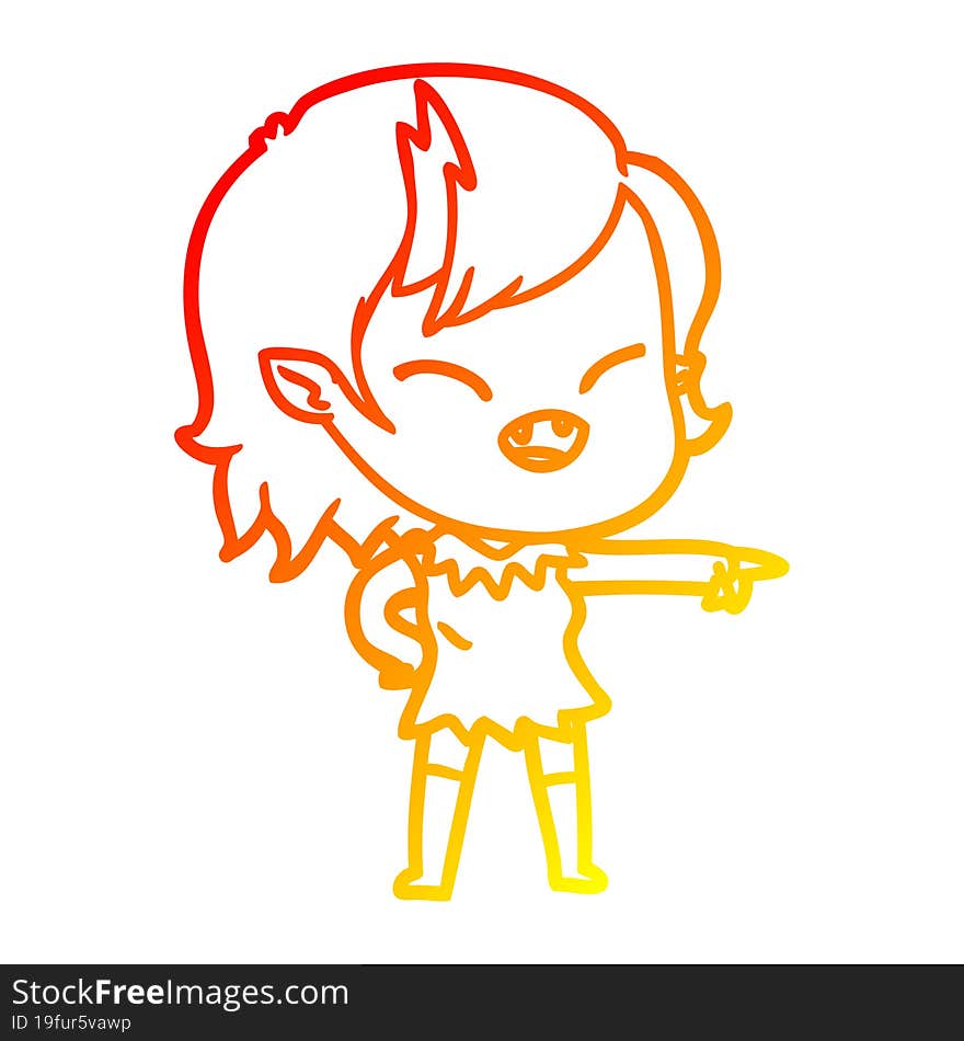 warm gradient line drawing cartoon vampire girl pointing and laughing