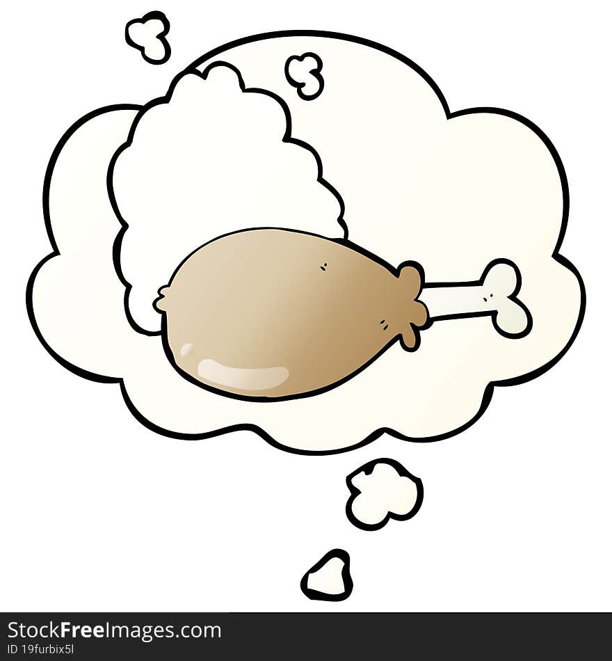 cartoon chicken leg with thought bubble in smooth gradient style