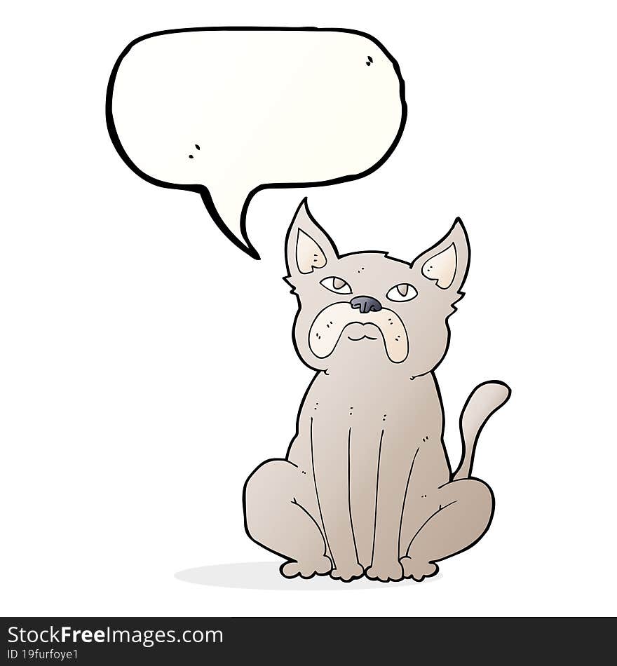 cartoon grumpy little dog with speech bubble