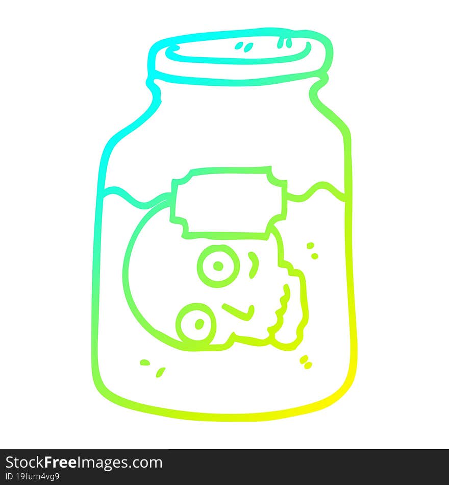 Cold Gradient Line Drawing Cartoon Head In Jar