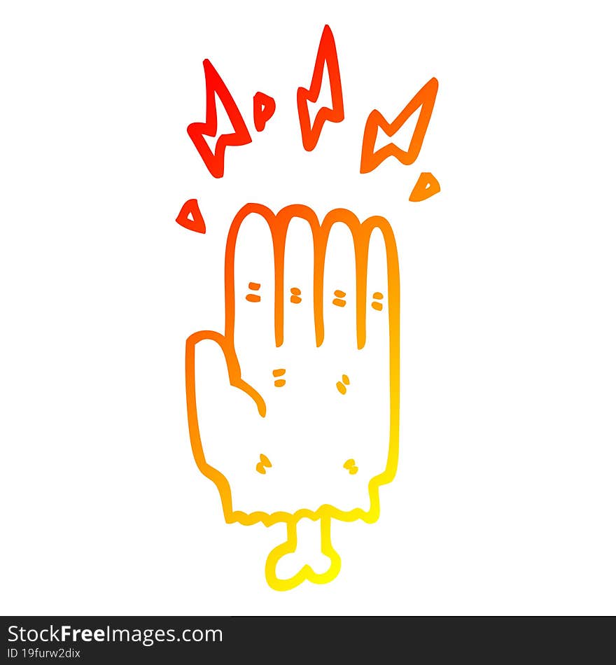 warm gradient line drawing of a cartoon magic halloween zombie hand