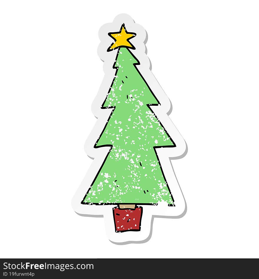 Distressed Sticker Of A Cartoon Christmas Tree