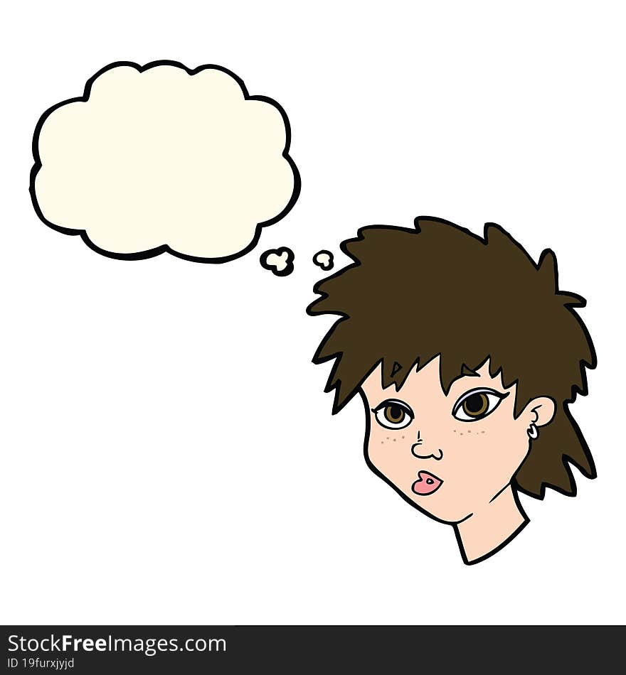 Cartoon Curious Girl With Thought Bubble