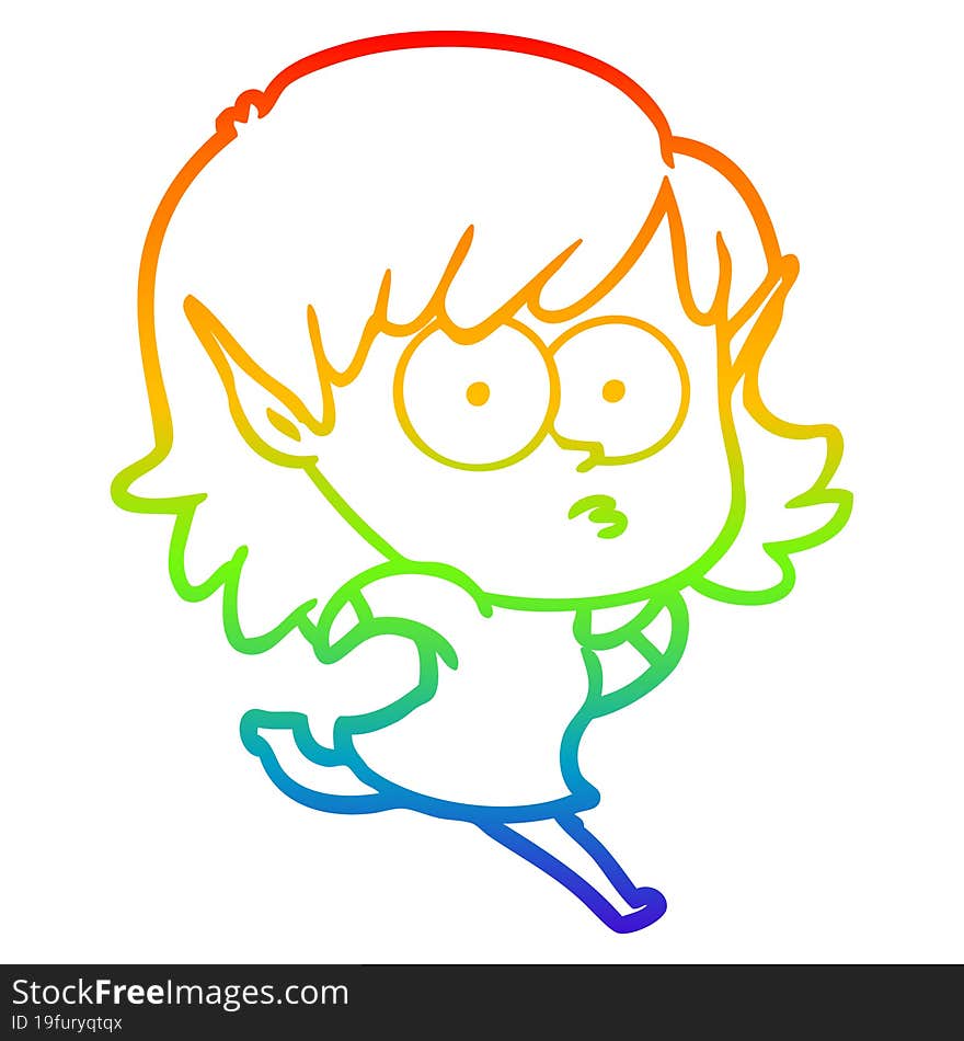 rainbow gradient line drawing cartoon elf girl staring