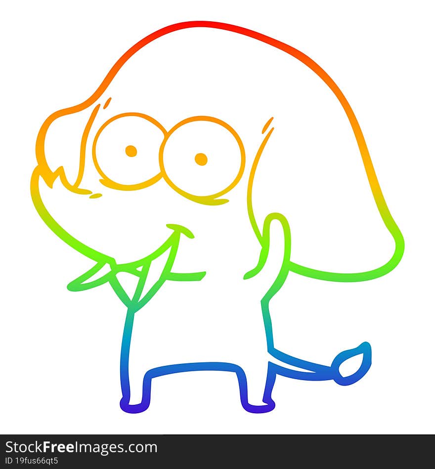 Rainbow Gradient Line Drawing Happy Cartoon Elephant