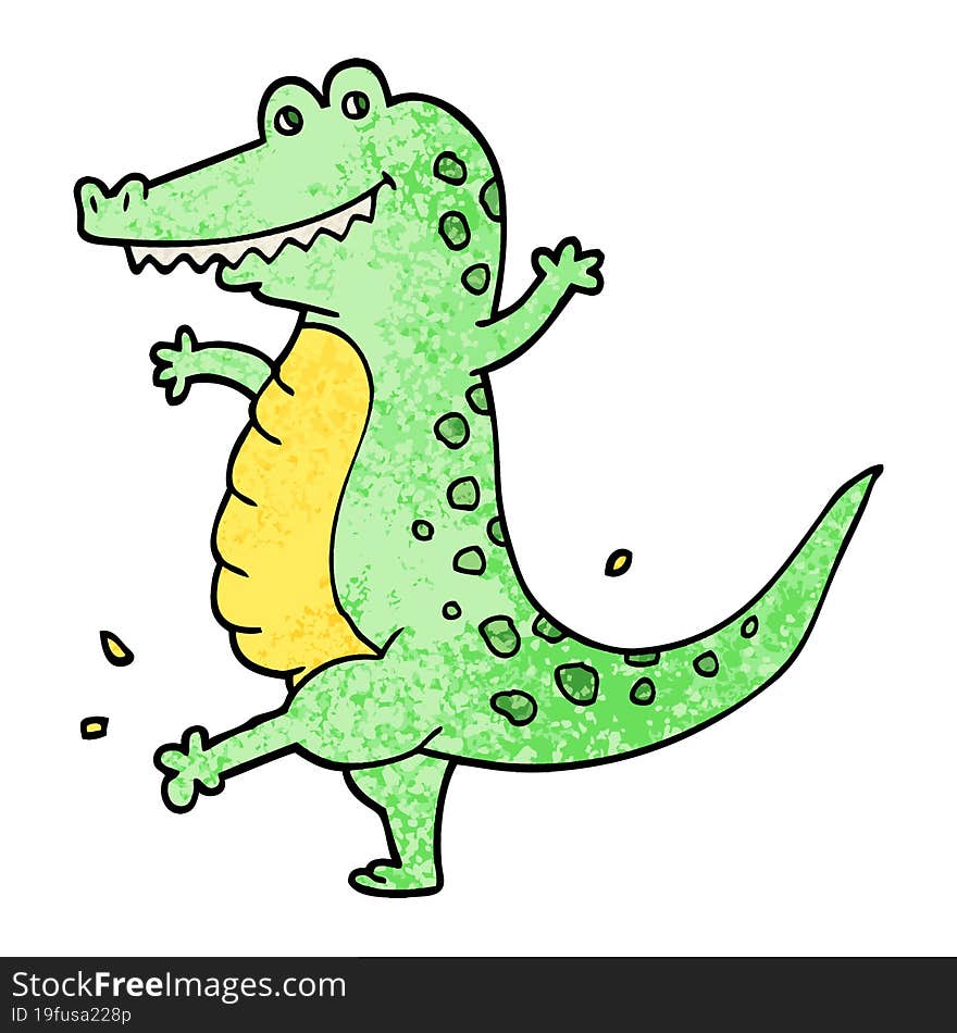 grunge textured illustration cartoon dancing crocodile