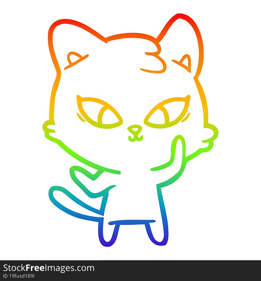 rainbow gradient line drawing of a cute cartoon cat