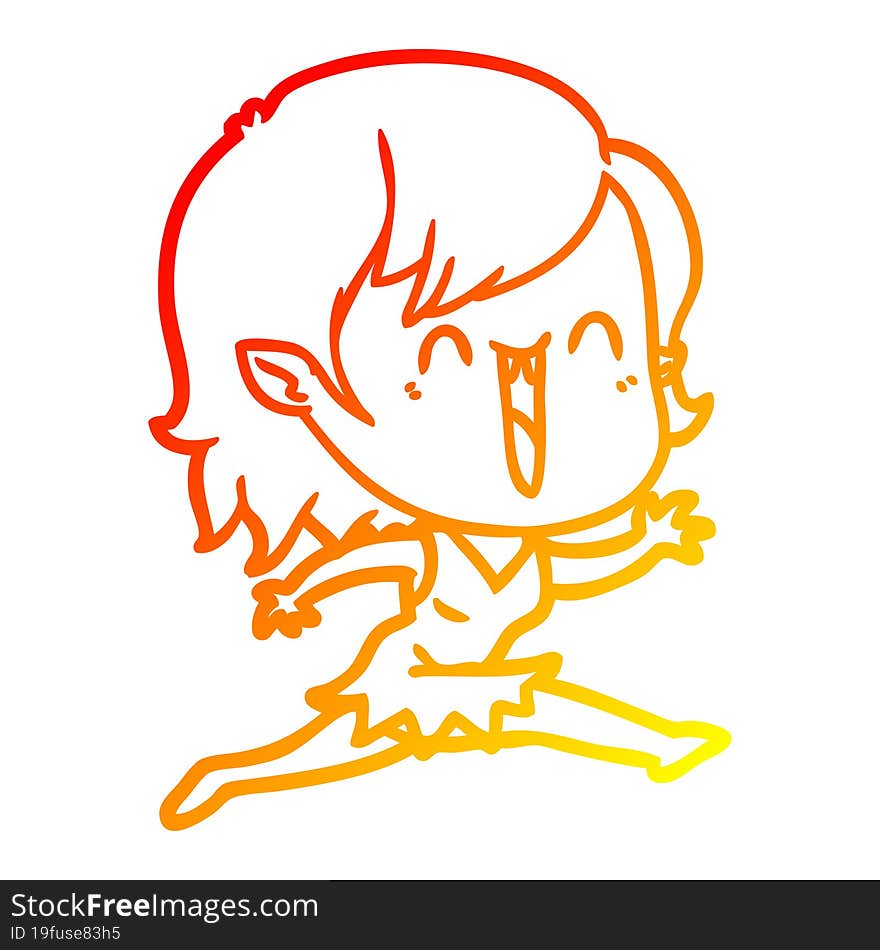 warm gradient line drawing cute cartoon happy vampire girl