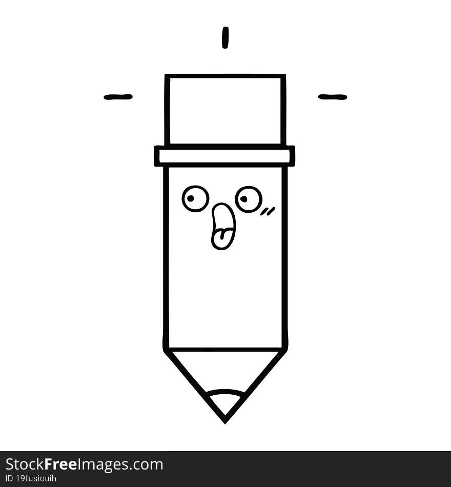 line drawing cartoon of a pencil. line drawing cartoon of a pencil