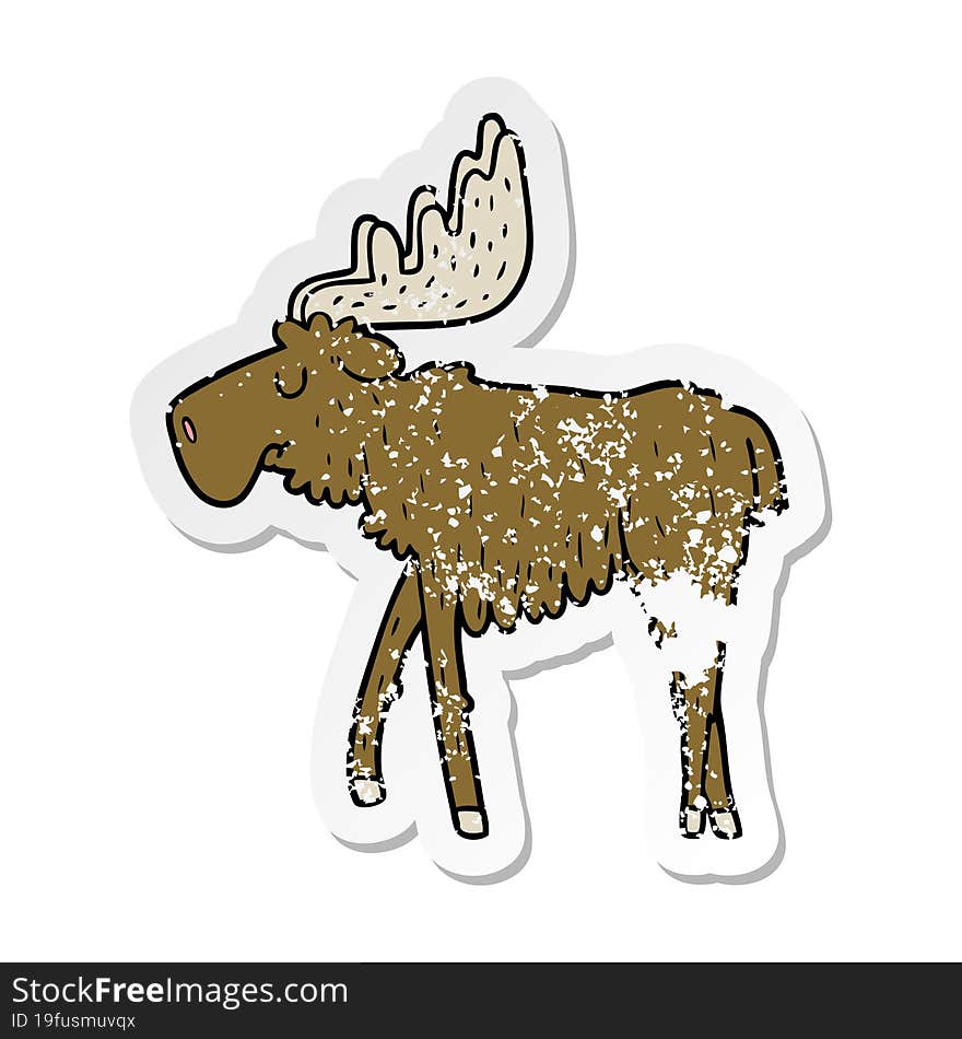 distressed sticker of a cartoon moose