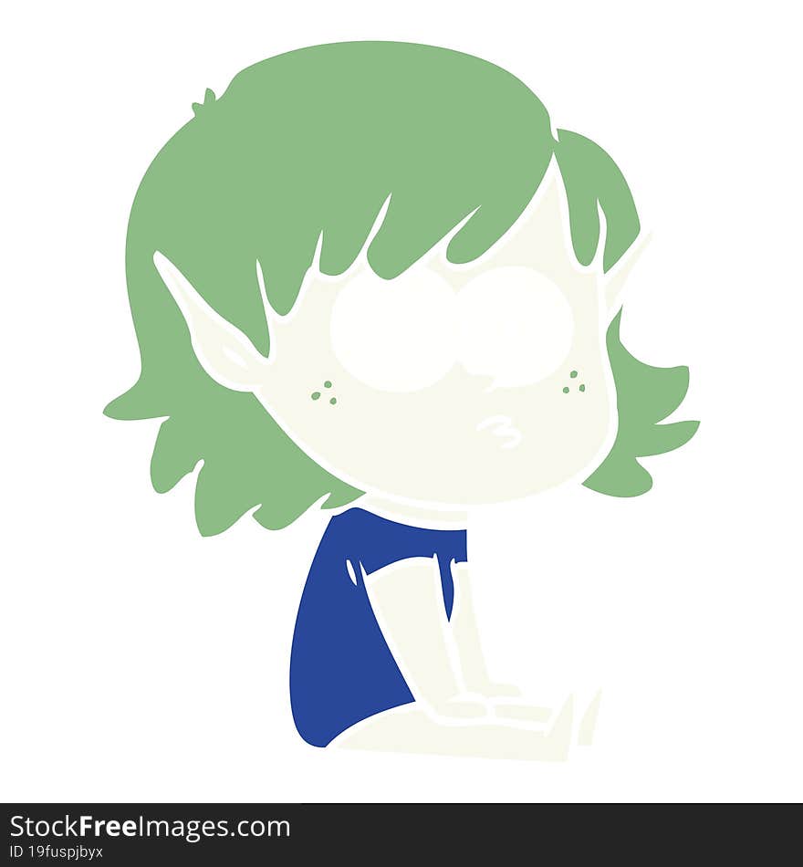 Flat Color Style Cartoon Elf Girl Staring