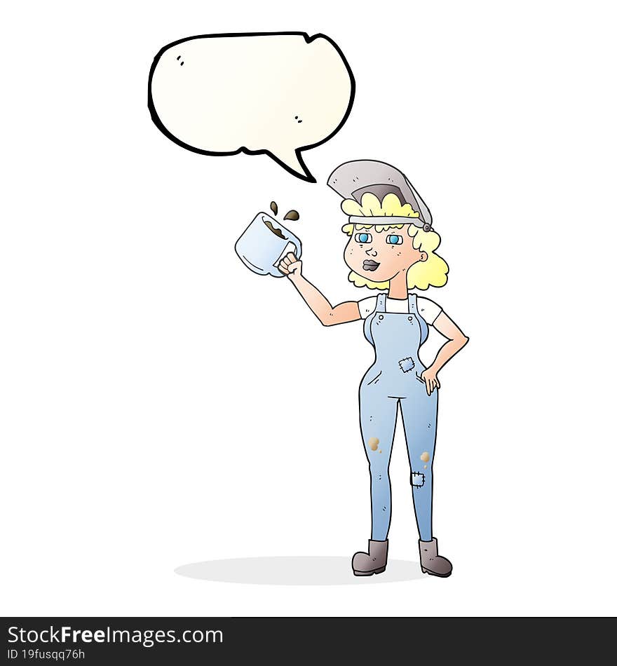 Speech Bubble Cartoon Woman In Dungarees