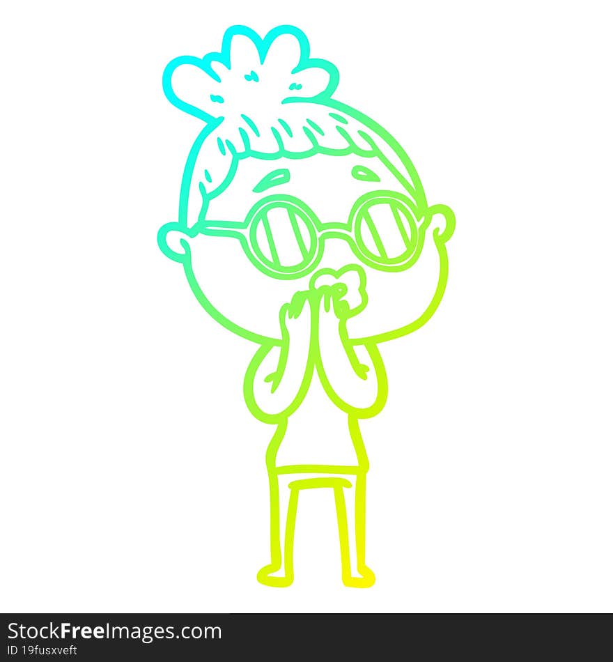 cold gradient line drawing of a cartoon woman wearing spectacles