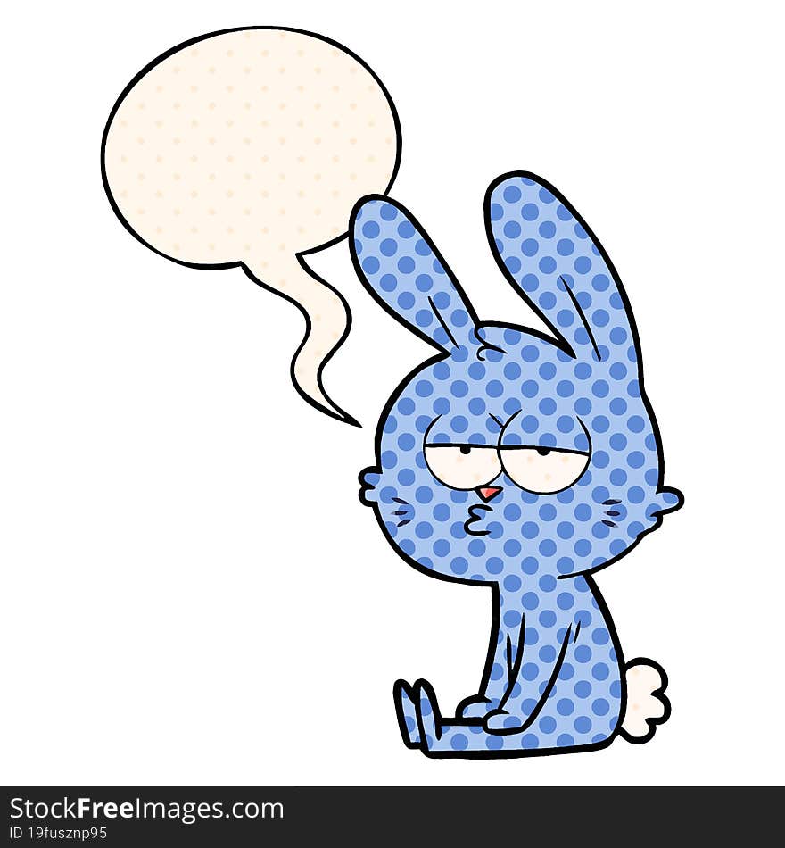 cute cartoon rabbit with speech bubble in comic book style