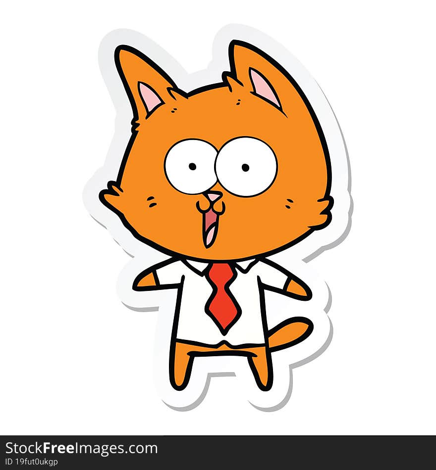 sticker of a funny cartoon cat wearing shirt and tie