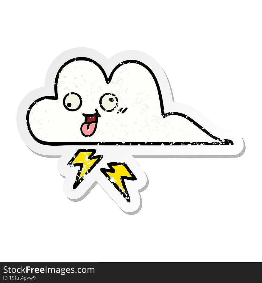 distressed sticker of a cute cartoon storm cloud