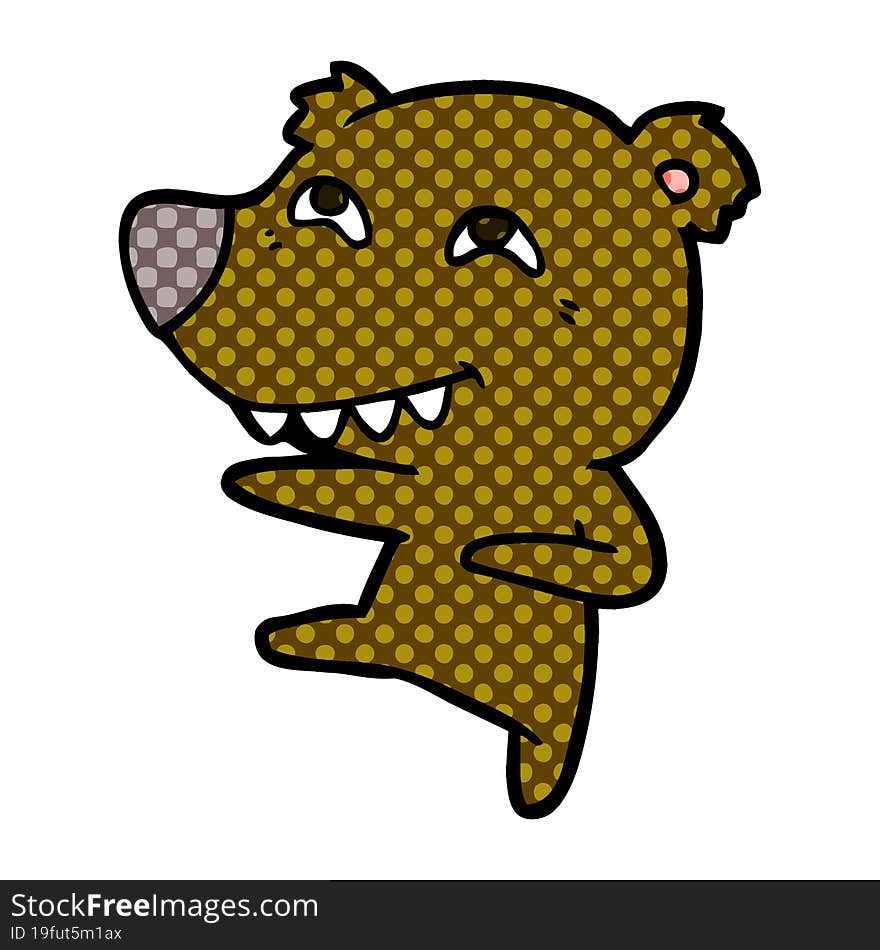 cartoon bear showing teeth while dancing. cartoon bear showing teeth while dancing