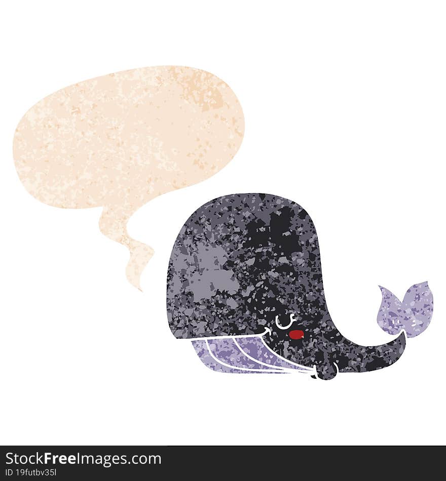 cartoon whale and speech bubble in retro textured style