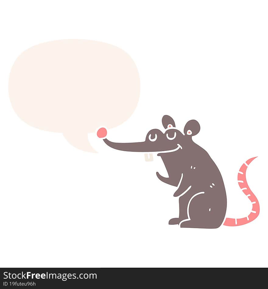 cartoon rat with speech bubble in retro style