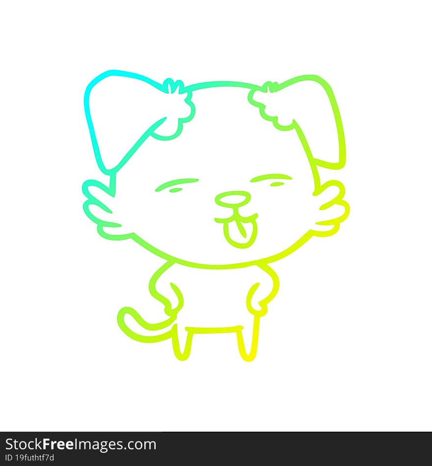 Cold Gradient Line Drawing Cartoon Dog Sticking Out Tongue