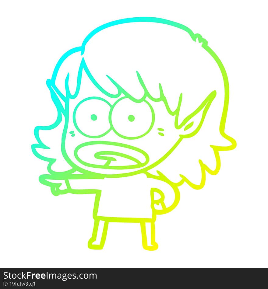 cold gradient line drawing cartoon shocked elf girl