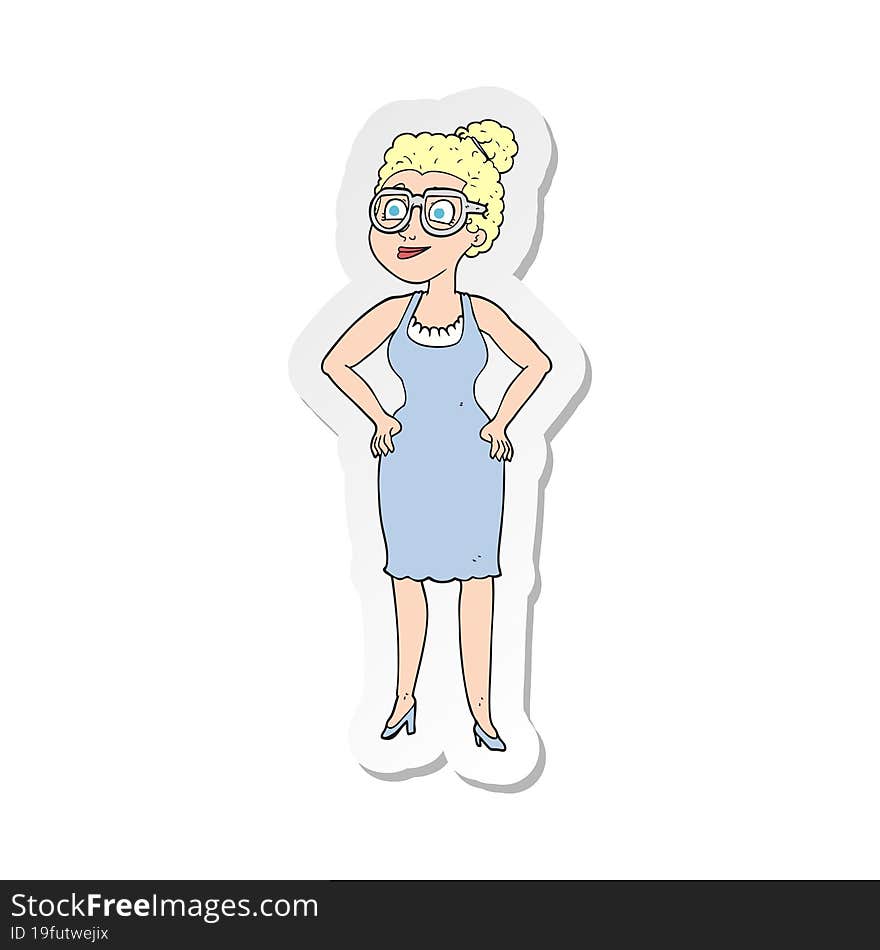 sticker of a cartoon woman wearing glasses