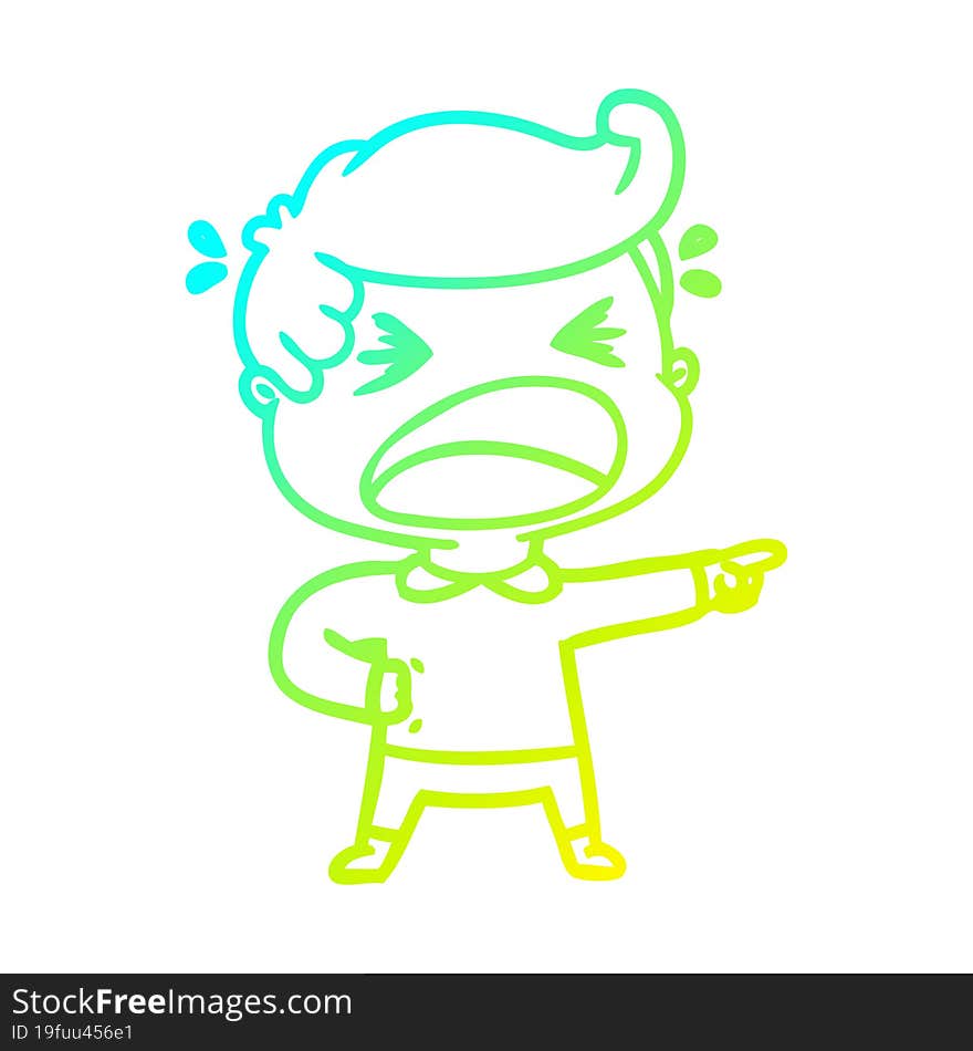 cold gradient line drawing of a cartoon shouting man pointing finger