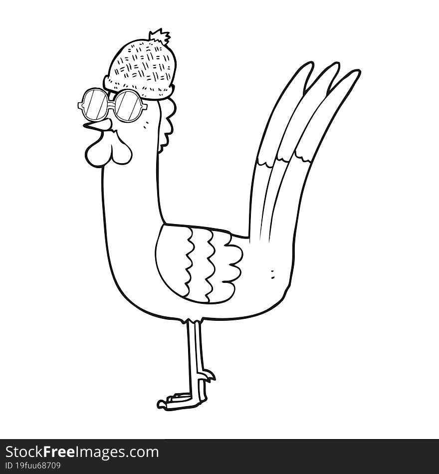 black and white cartoon chicken wearing disguise