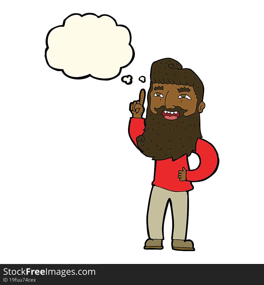 Cartoon Happy Bearded Man With Idea With Thought Bubble