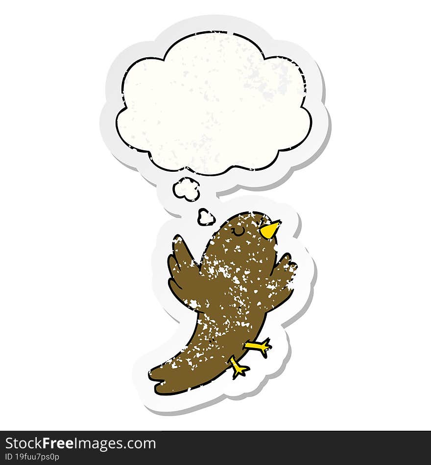 cartoon bird with thought bubble as a distressed worn sticker