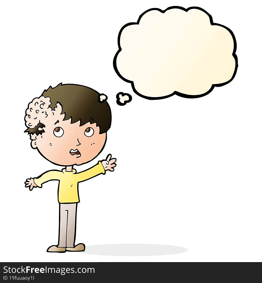 Cartoon Boy With Growth On Head With Thought Bubble