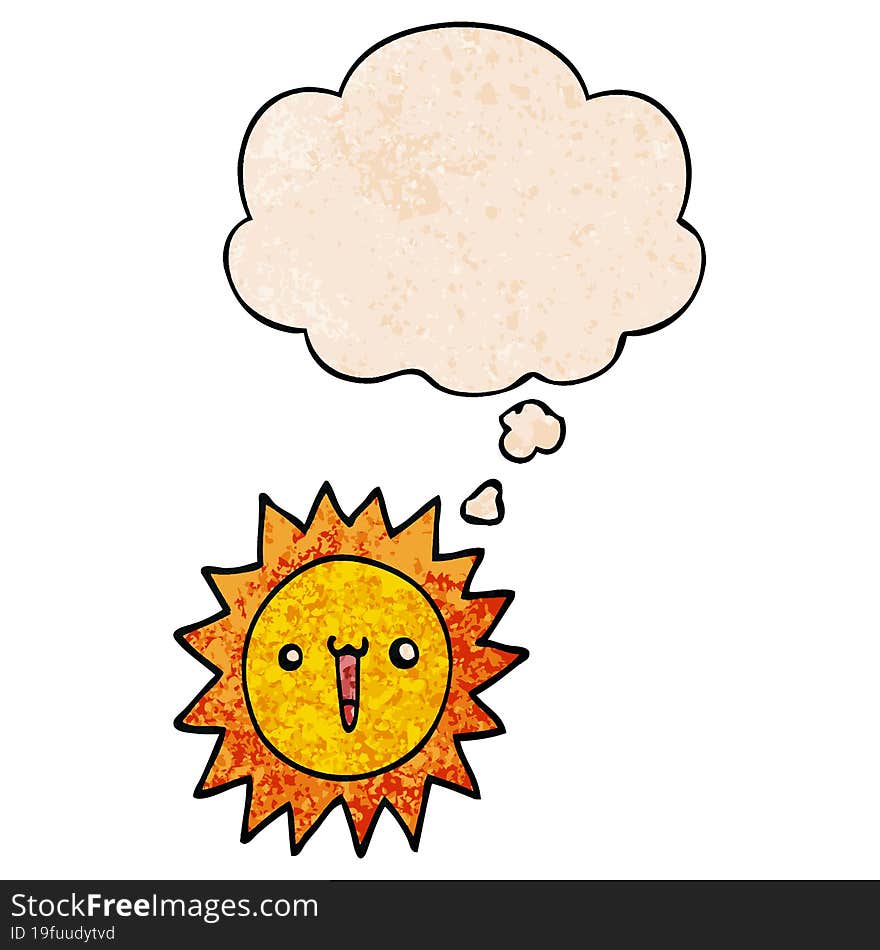 cartoon sun and thought bubble in grunge texture pattern style