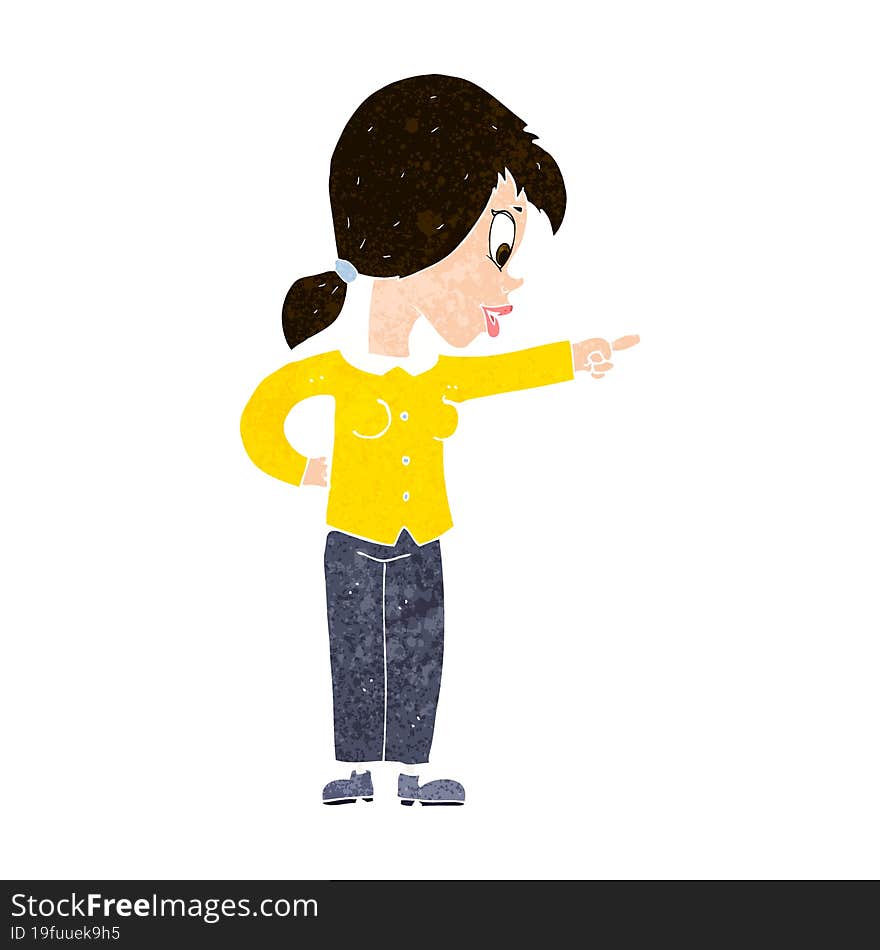 Cartoon Enthusiastic Woman Pointing