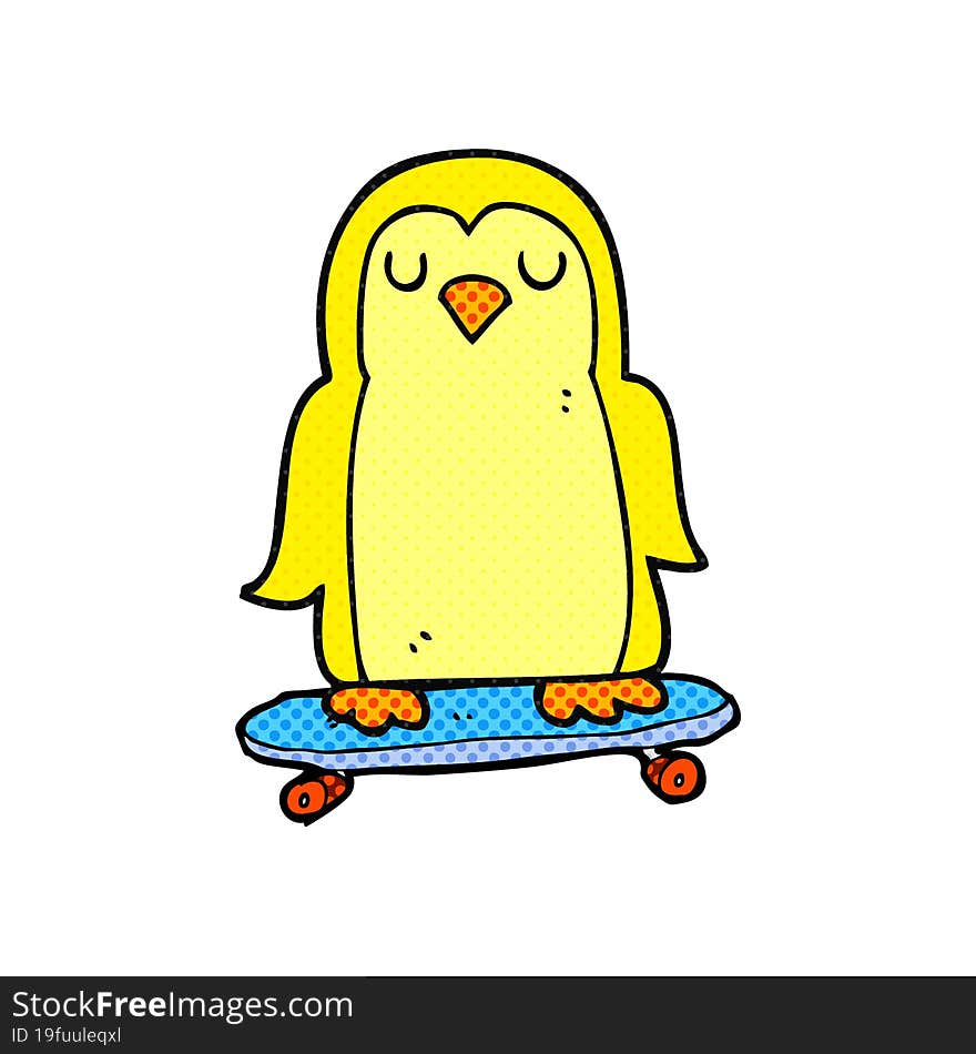 freehand drawn cartoon bird on skateboard